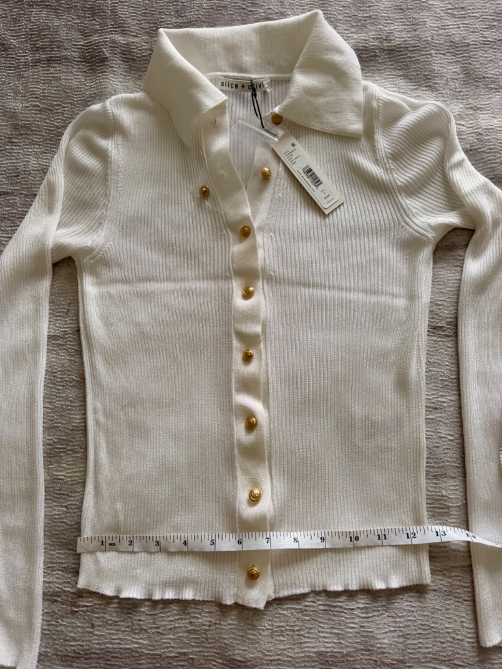 NWT Alice + Olivia by Stacey Bendet Nealie Ribbed Polo Cardigan Size S - Picture 8 of 11